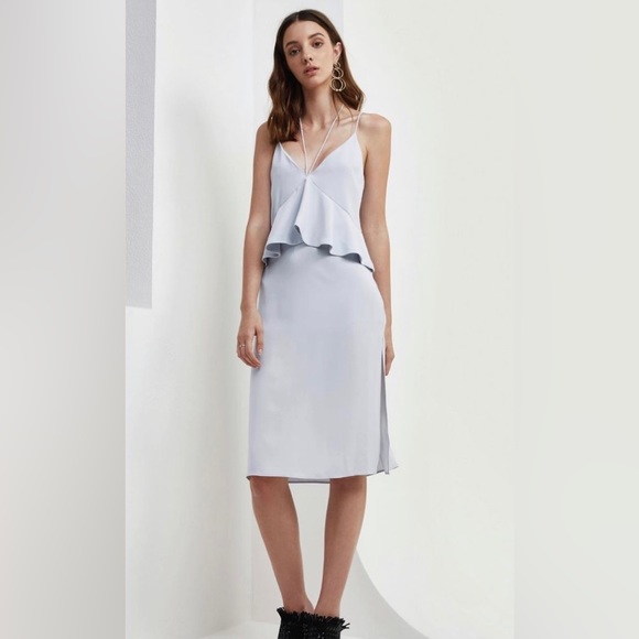 C/MEO Collective Halter Tie Lose Control Midi Dress Frill Detail Glaci… - Picture 2 of 11